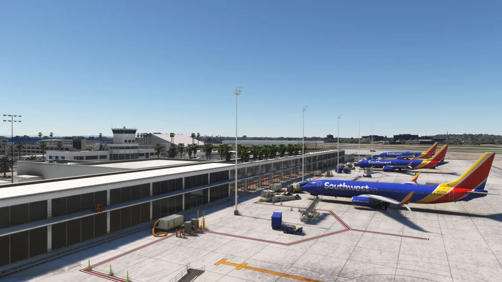 Apron view of KLGB with multiple Southwest Jets