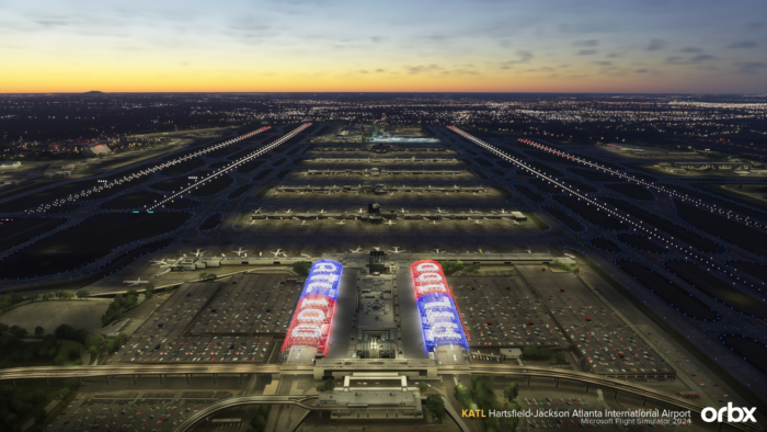 Orbx's Hartsfield-Jackson Atlanta Airport scenery shown in Microsoft Flight Simulator 2024