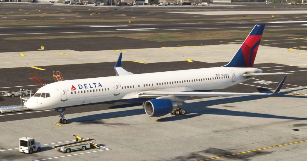 A look at the BlueBird Delta 757, sitting on the ramp.