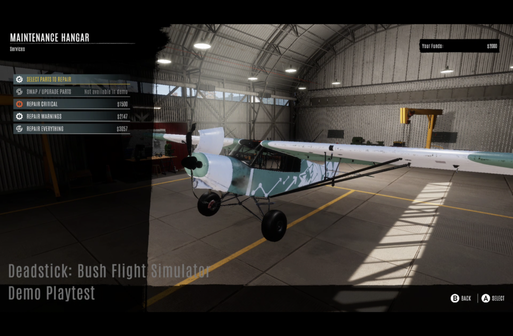 Image showing the maintenance hangar with a damaged airplane and repair options on the side