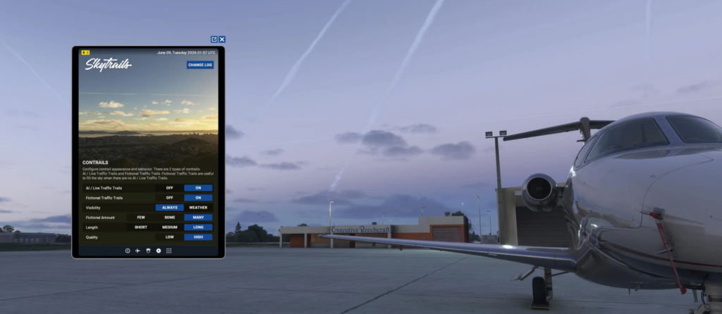 SkyTrails for MSFS 2024 by Parallel 42 showing realistic AI and live traffic contrails during its FSExpo 2026 launch