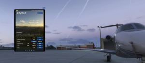 SkyTrails for MSFS 2024 shows aircraft contrails streaking across a blue sky