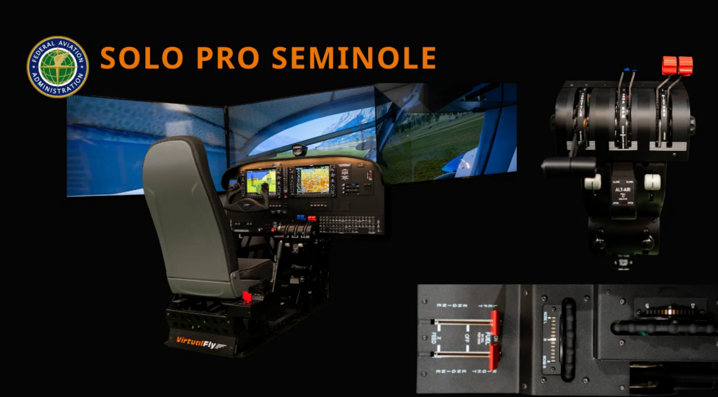 VirtualFly Solo Pro Seminole FAA-approved flight simulator with force feedback controls