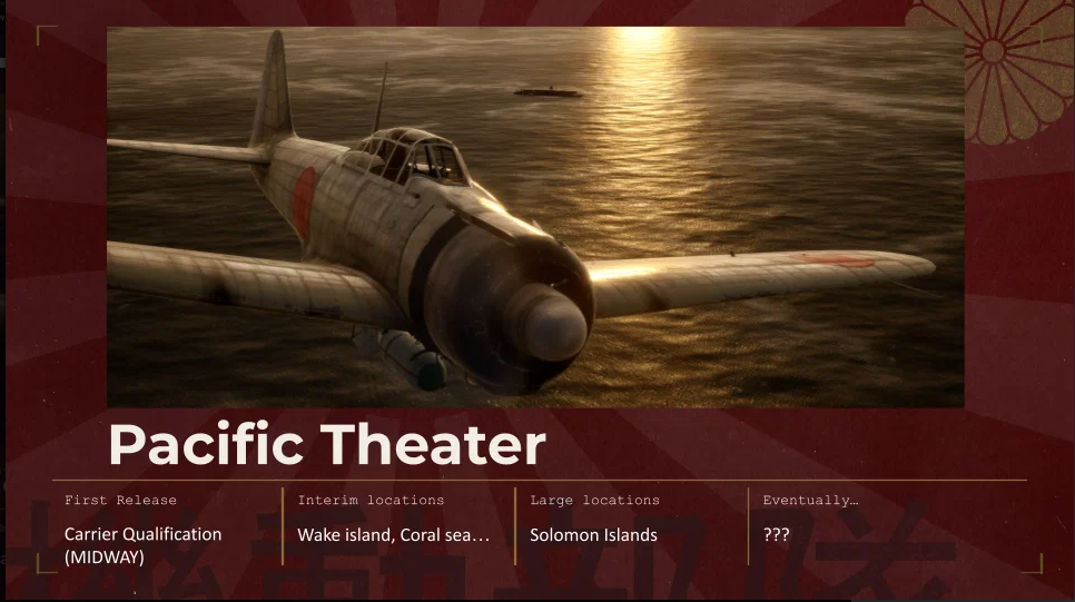 Combat Pilot Pacific Theater roadmap featuring Midway, Wake Island, Coral Sea and Solomon Islands expansions