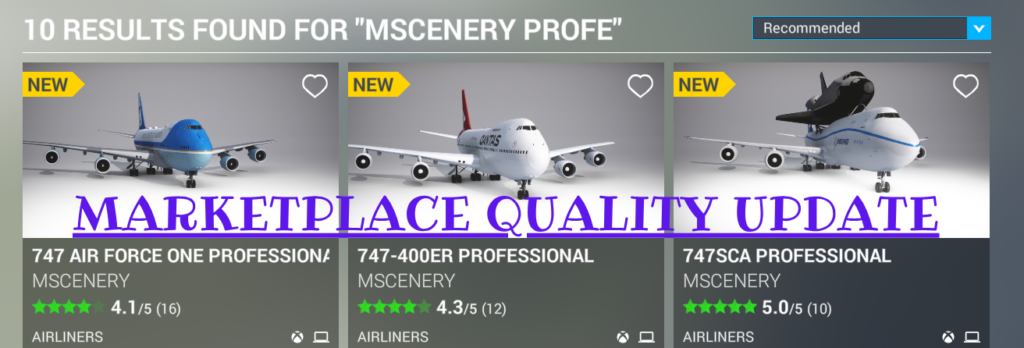 MScenery aircraft products listed in the Microsoft Flight Simulator 2020 and  Microsoft Flight Simulator 2024  Marketplace before their removal
