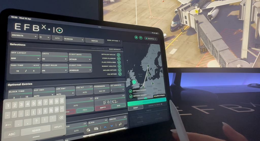 efbX flight planning interface with SimBrief integration and operational flight briefing tools for Microsoft Flight Simulator