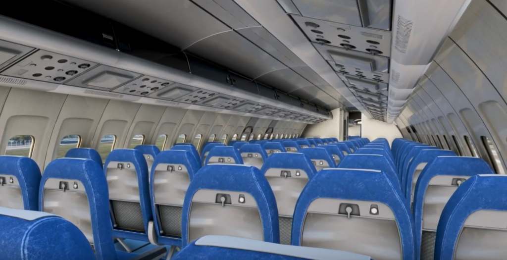 Passenger cabin of the FlightSim Studio Tupolev Tu-154M for Microsoft Flight Simulator 2024