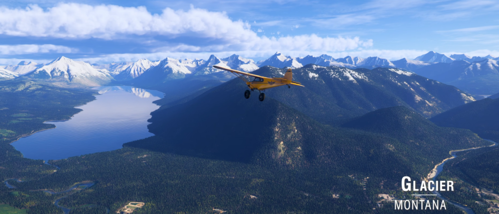 Glacier National Park mountains and lakes featured in Microsoft Flight Simulator 2024 World Update 22