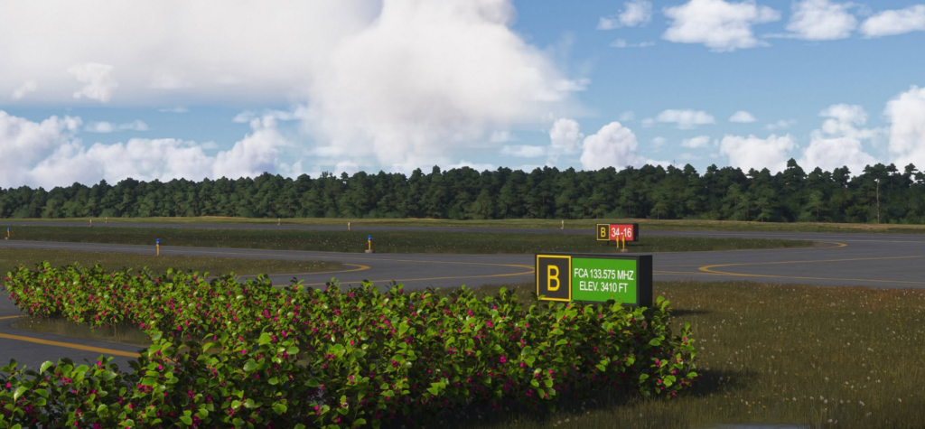 Taxiway signage and runway access at SJOY Aeroparque Aldeia da Serra in Microsoft Flight Simulator 2024