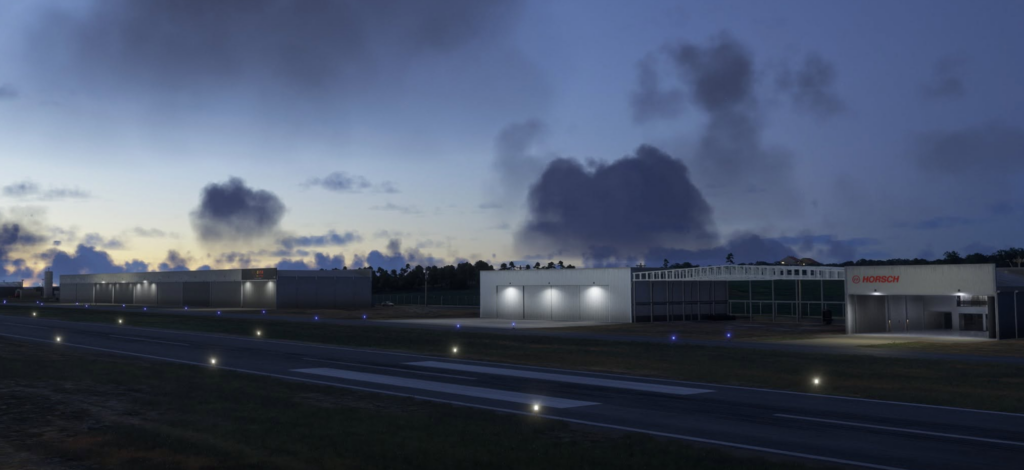 Night lighting at SJOY Aeroparque Aldeia da Serra scenery for Microsoft Flight Simulator 2024