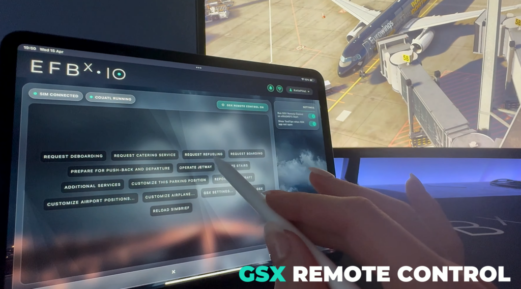 efbX GSX remote control integration for ground handling services in Microsoft Flight Simulator 2024