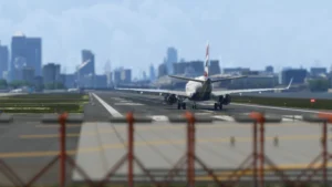 Aircraft parked at London City Airport in Microsoft Flight Simulator 2024 scenery