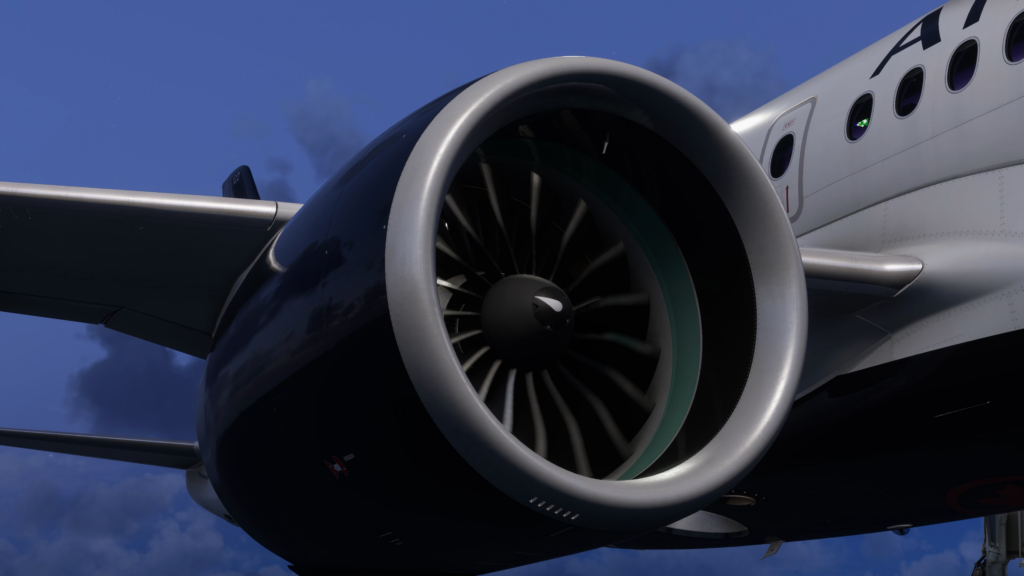 Pratt & Whitney PW1500G engines on the Synaptic Simulations Airbus A220 for Microsoft Flight Simulator