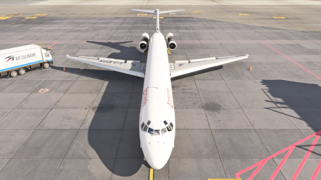 MSFS 2024-native Fly the Maddog update screenshot showing the aircraft on the apron