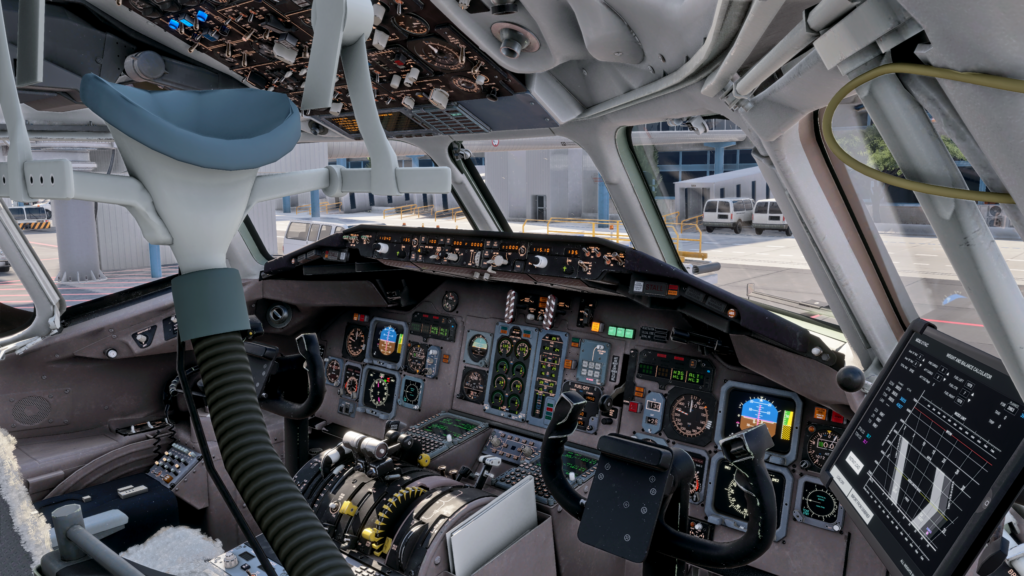 Cockpit interior of the Fly the Maddog airliner in Microsoft Flight Simulator