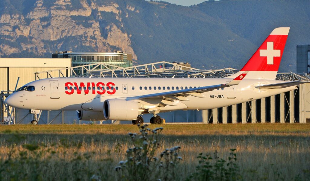 SWISS Airbus A220-100 HB-JBA, the aircraft used for the first commercial A220 family flight