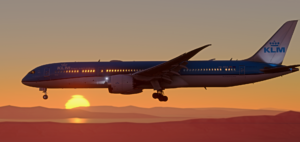 Horizon Sim 787 landing in sunset