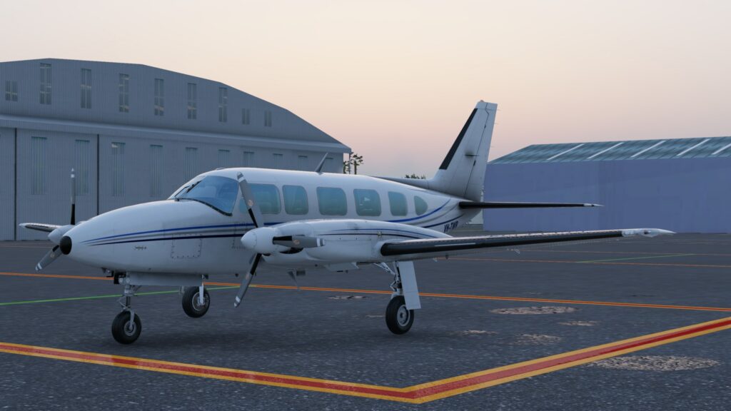 CIS Piper Chieftain parked on the apron at dusk