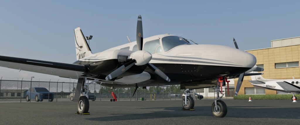 CIS Piper Chieftain twin-engine aircraft on the apron. Close view.