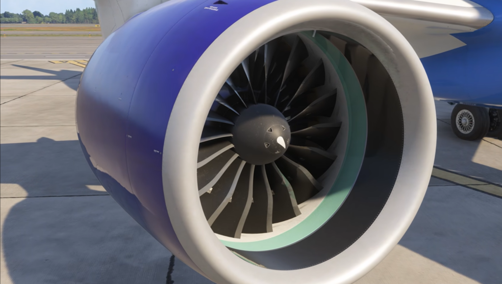 Pratt & Whitney PW1500G engine on the Synaptic A220-300 in Breeze Airways colours.