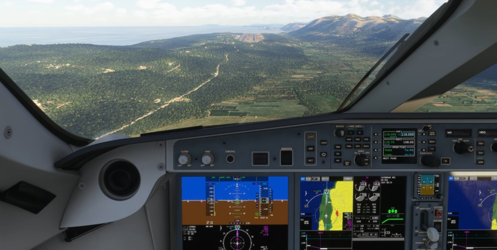 Synaptic A220-300 cockpit on final approach to Dubrovnik Airport (LDDU).