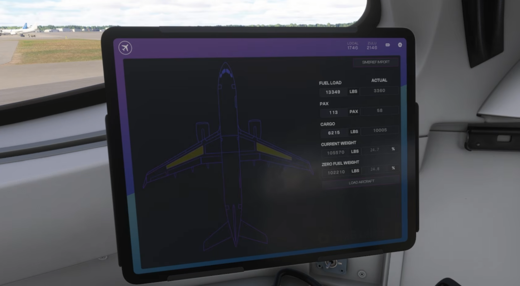 Fuel, passenger and cargo loading page on the Synaptic A220-300 EFB.