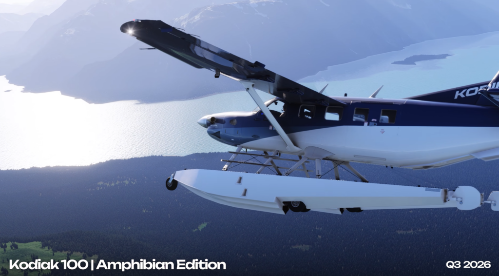 SimWorks Studios Kodiak 100 Amphibian Edition flying over lakes in Microsoft Flight Simulator 2024