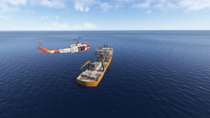 EmergencyDispatcherPro screenshot showing a vessel during a search-and-rescue mission in Microsoft Flight Simulator 2024.