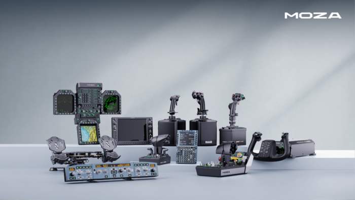MOZA flight simulator panels and controls displayed at FSExpo 2026