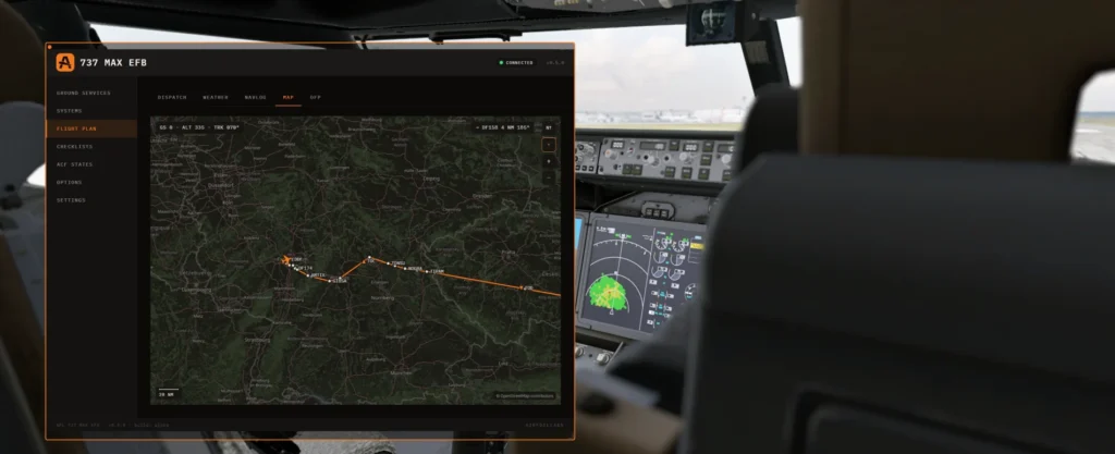 AirFoilLabs Boeing 737 MAX X-Plane 12 EFB moving map SimBrief Integration