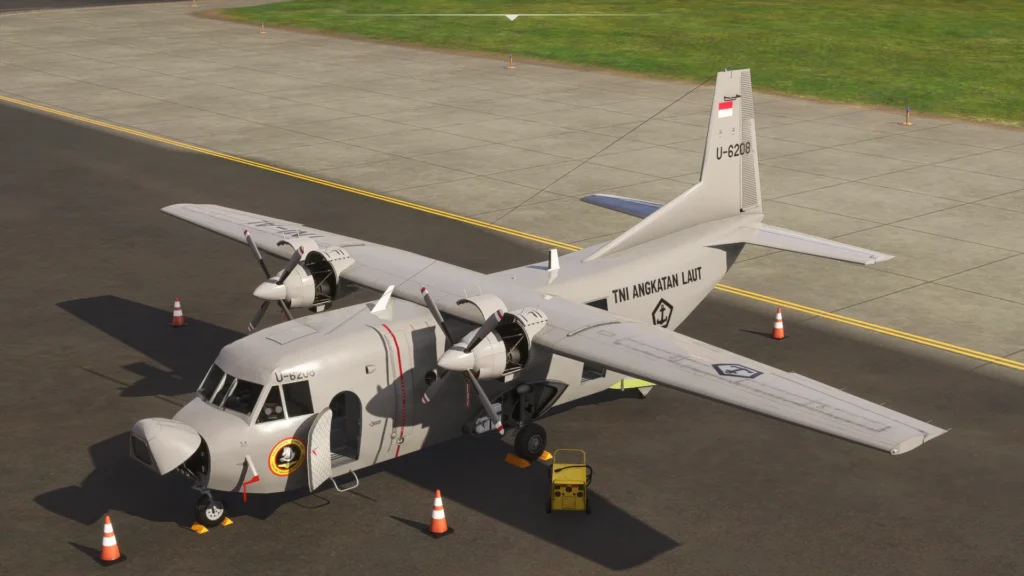 Project MAX C212-200 in Indonesian Navy livery with cargo doors open and ground equipment MSFS 2024