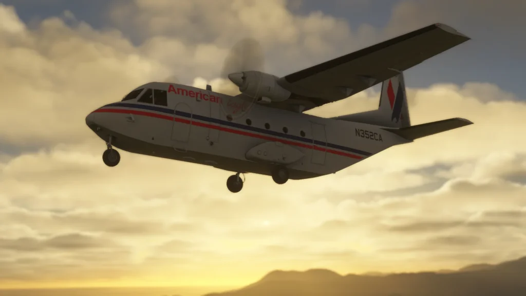 Project MAX CASA C212-200 Aviocar in American Eagle livery flying in Microsoft Flight Simulator