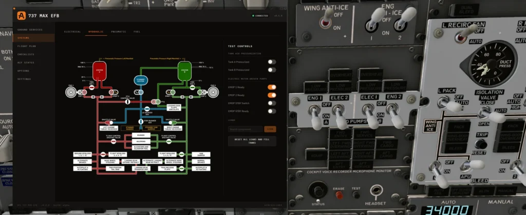 AirFoilLabs Boeing 737 MAX X-Plane 12 Hydraulics system
