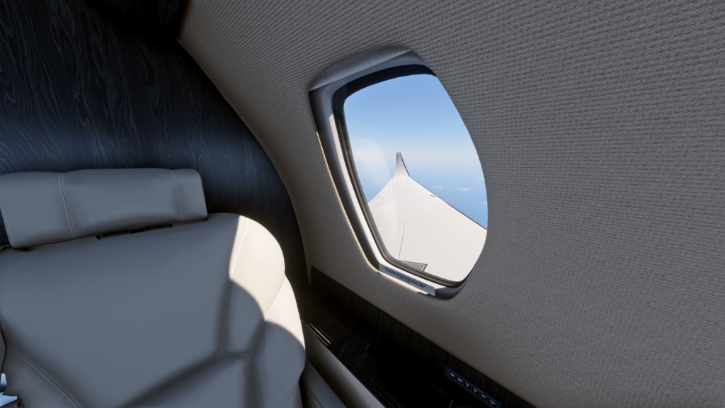 FlightFX Cessna Citation X in Microsoft Flight Simulator 2024 left wingview from cabin in flight