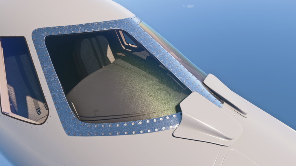 FlightFX Cessna Citation X in Microsoft Flight Simulator 2024 close up external view of windshield