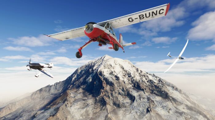 GotFriends aircraft in flight simulator over a mountain