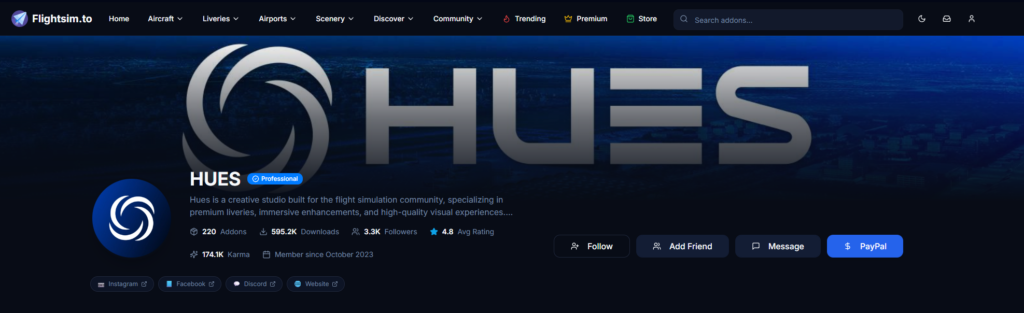 Image of HUES profile on Flightsim.to