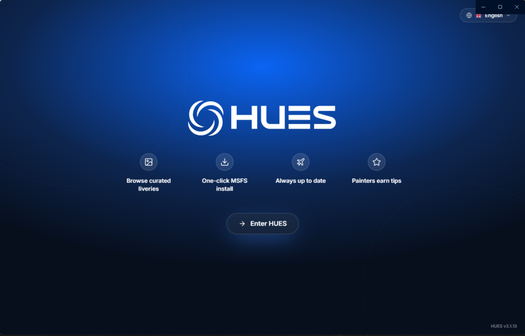 Welcome screen of Hues-hub app