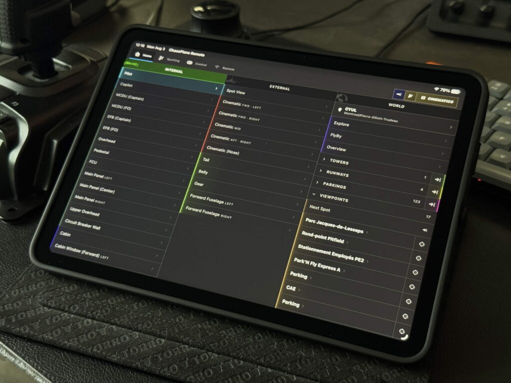 chaseplane's companion app is shown with camera controls open