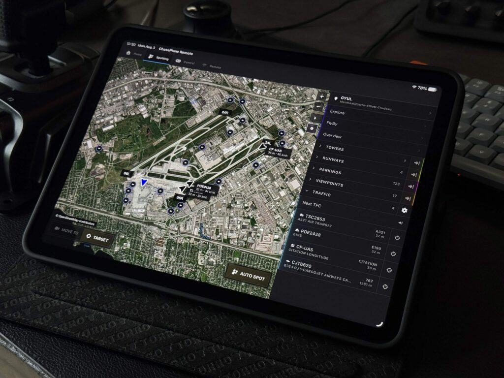 chaseplane's companion app is shown with the spotting map open