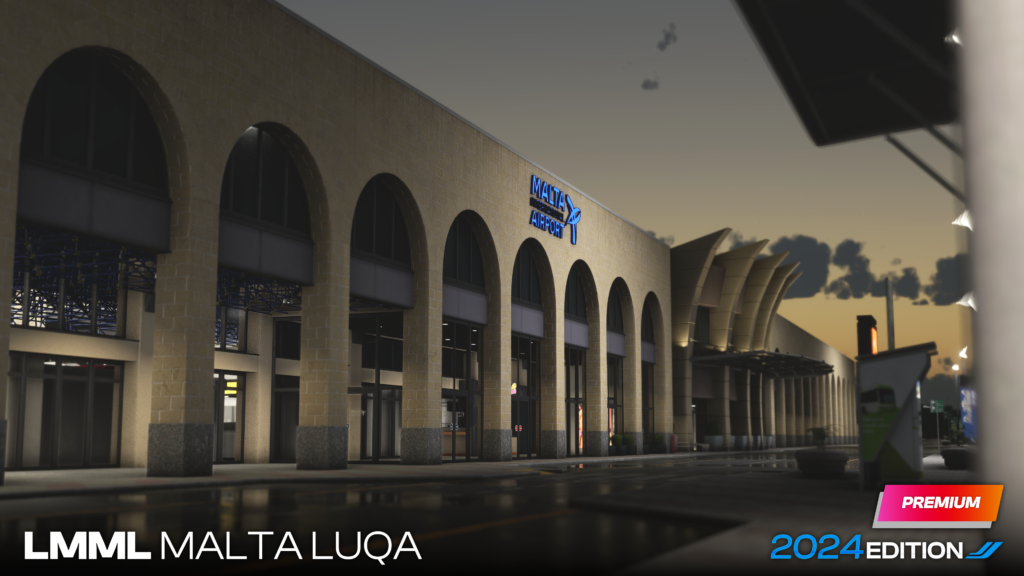 iniBuilds Malta LMML MSFS 2024 Terminal Exterior at Dusk