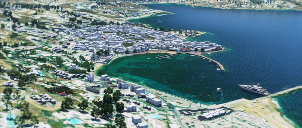 Overview of Mykonos Town in X-Plane 12