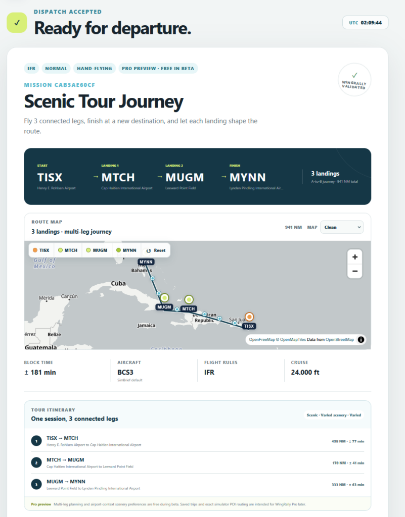 Image from WingRally Website showing a Generated mission