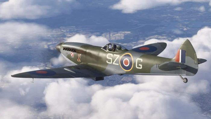 A rendition of the Supermarine Spitfire in Microsoft Flight Simulator 2024 developed by FlyingIron Simulations.