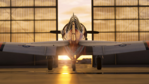 P-51 Mustang in the hanger in MSFS