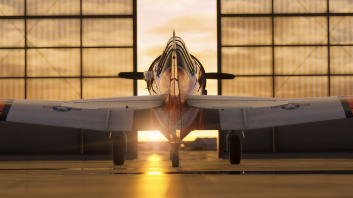 P-51 Mustang in the hanger in MSFS