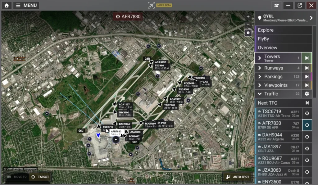chaseplane's spotting map is shown with a top-down view of an airport and aircraft taxiing around