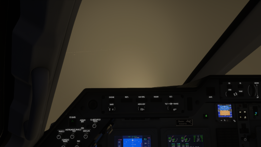 Image showing the flightfx hawker flying through clouds with lights on