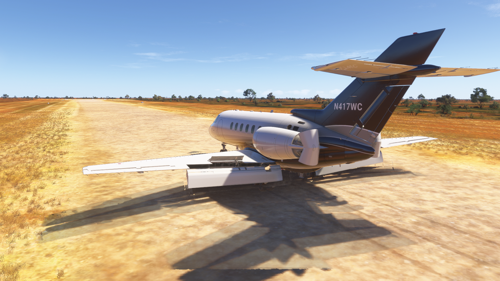 Image showing the flightfx hawker after landing on a gravel runway with reversers and lift dumpers out