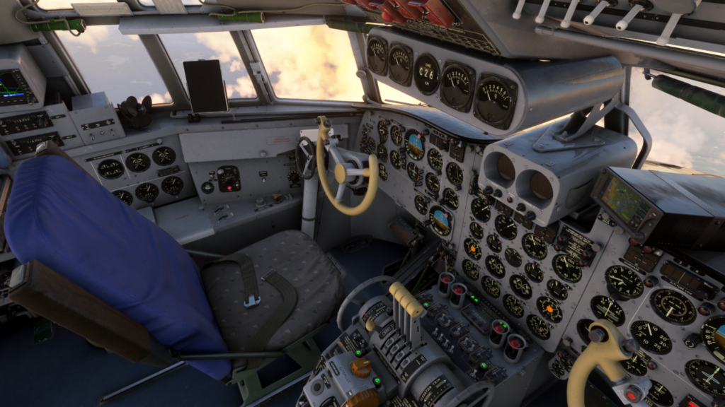 Cockpit view of the Nemeth Designs Ilyushin Il-18D in Microsoft Flight Simulator 2024.